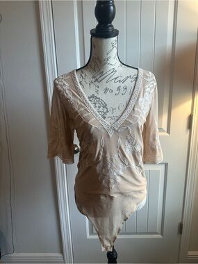 NanaMacs Cream Embroidered V-Neck Bodysuit